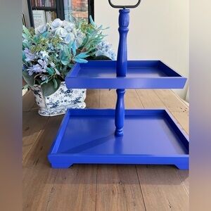 Royal Blue Rectangular Two-Tiered Tray with Handle for kitchen and home NWT